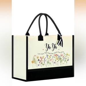 GRANDMA "Ya Ya" canvas large floral tote bag